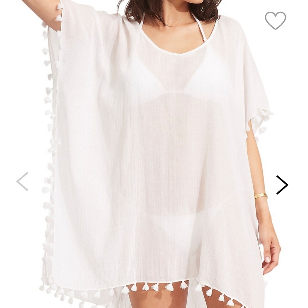 Seafolly Amnesia Tassel-Trim Beach Coverup O/S White Cotton Tassle Detail